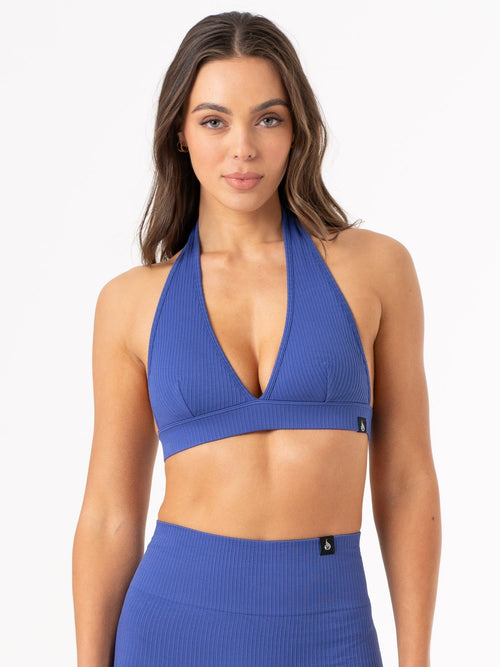 Rib Seamless Halter Sports Bra Cobalt