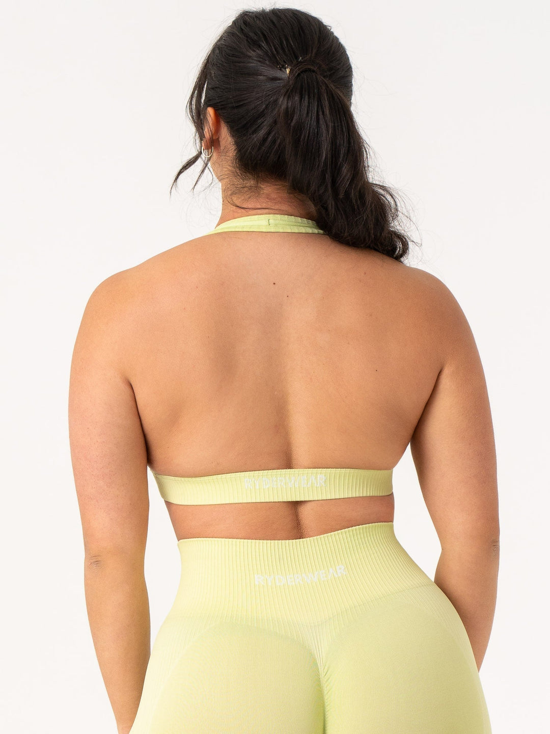 Rib Seamless Halter Sports Bra - Lime Clothing Ryderwear 