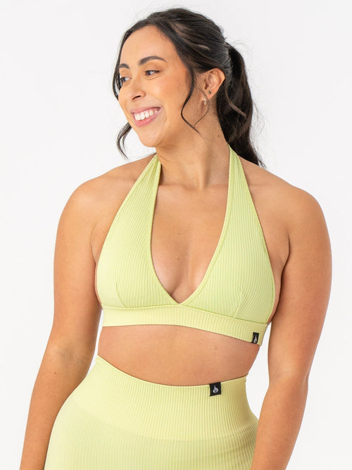 Rib Seamless Halter Sports Bra Lime