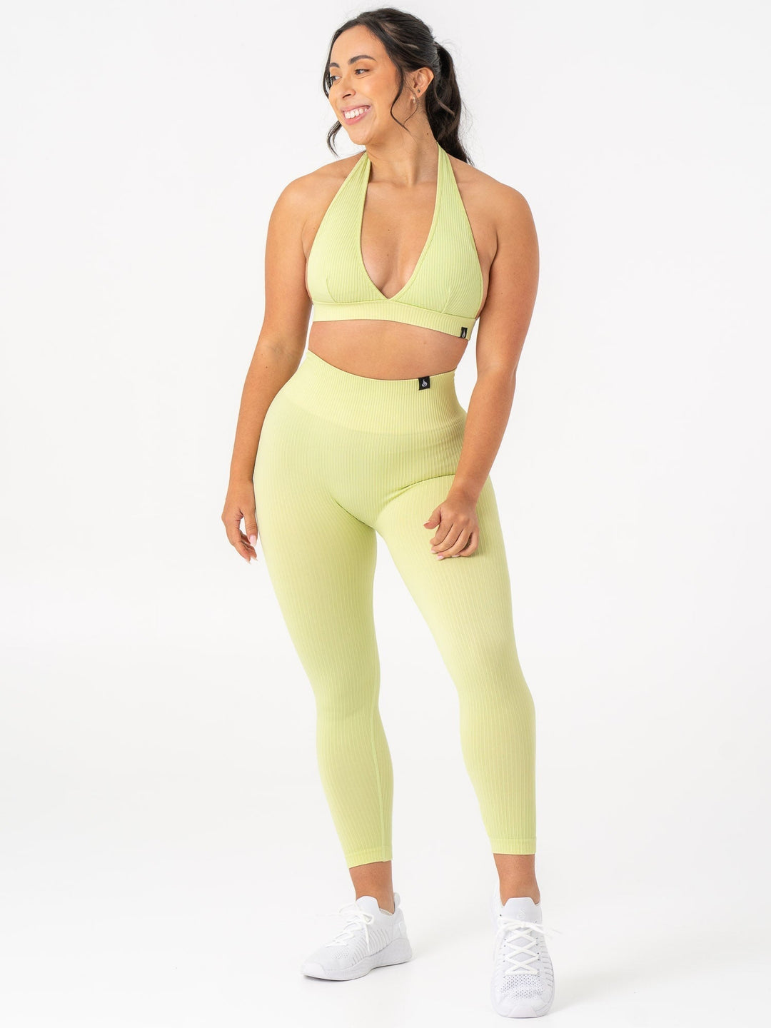 Rib Seamless Halter Sports Bra - Lime Clothing Ryderwear 