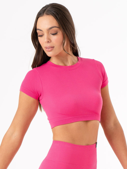 Rib Seamless T-Shirt Hot Pink