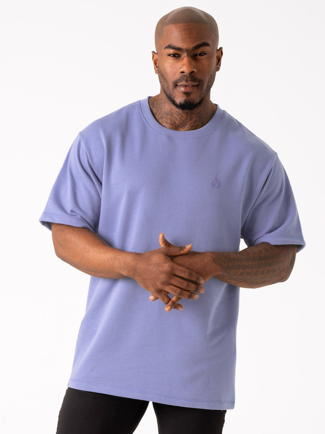 Throwback Fleece Oversized T-Shirt - Indigo Blue Clothing Ryderwear 