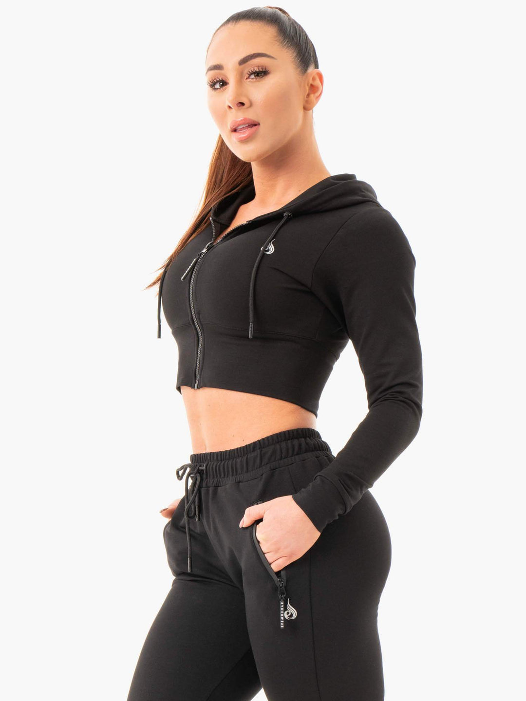 Luxe Cropped Zip Hoodie - Black - Ryderwear