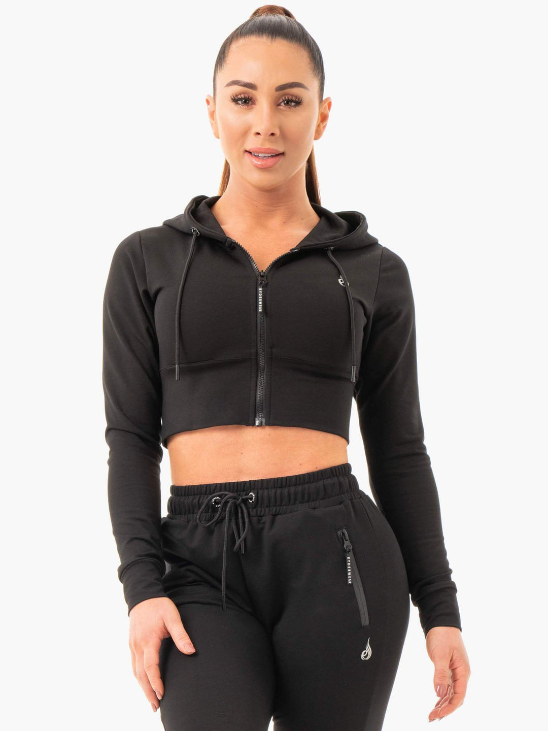 Luxe Cropped Zip Hoodie Black Ryderwear 2449